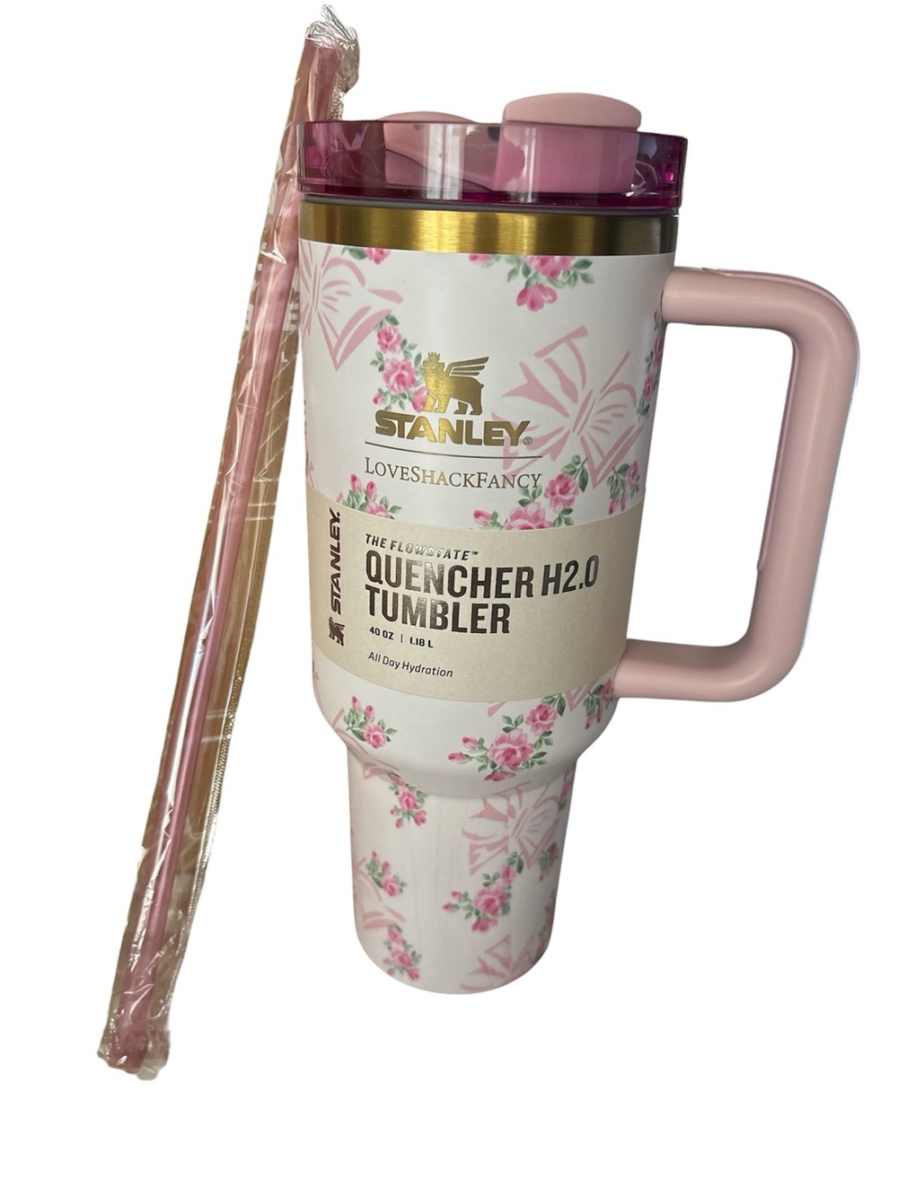Stanley Pink Floral Quencher H2.0 Tumbler with Handle and Straw